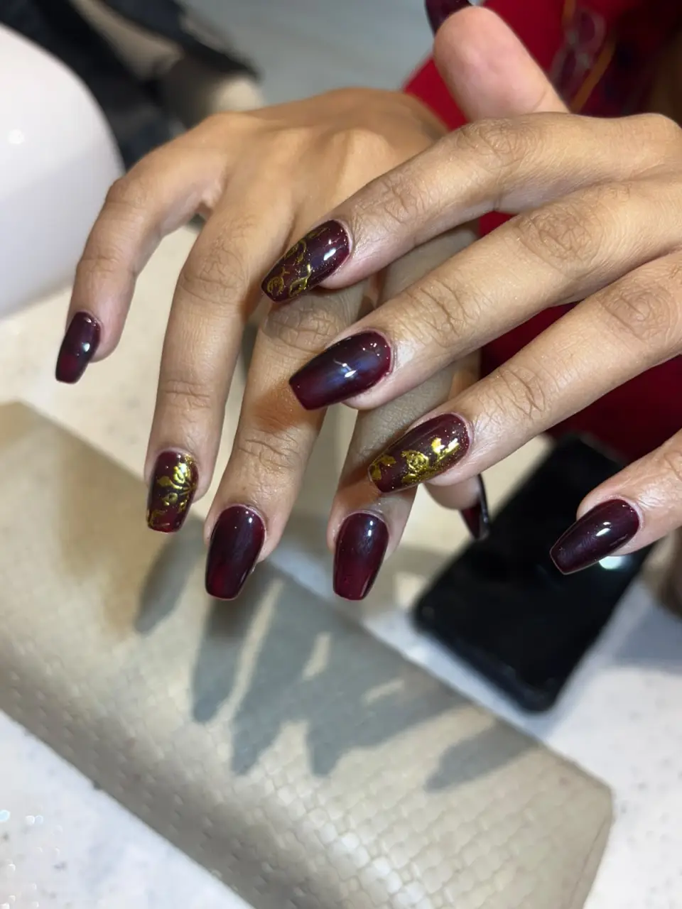 Burgundy and gold nails by Ally 21